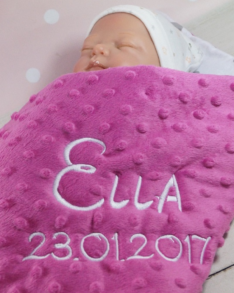 Zweilagige Babydecke mit Namen – Pink – Sternen