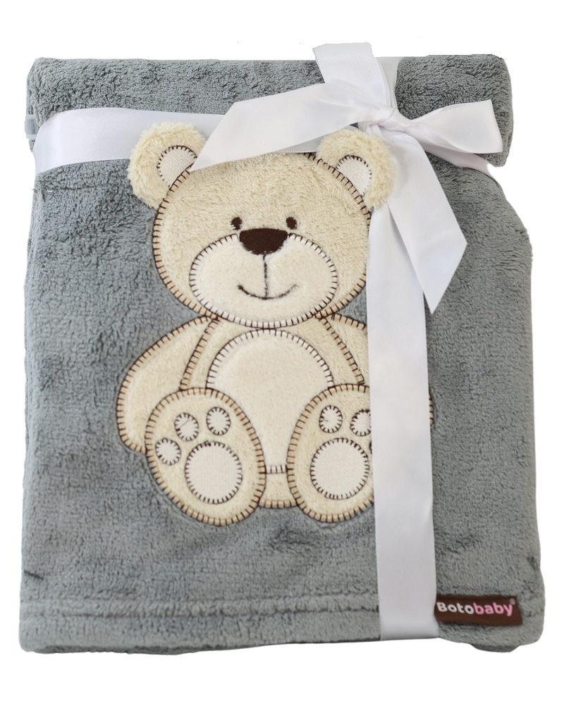 Babydecke – Grau mit Teddybär